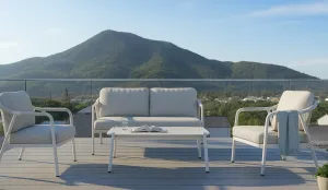 Conjunto de sofás y sillones de cuerda y mesa porcelánica