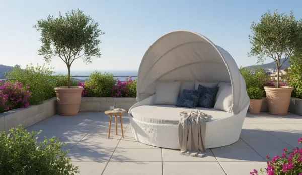 Cama de jardín rattan blanca