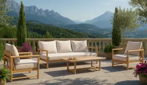 Conjunto de muebles para exteriores completo para 5 personas de madera de eucalipto