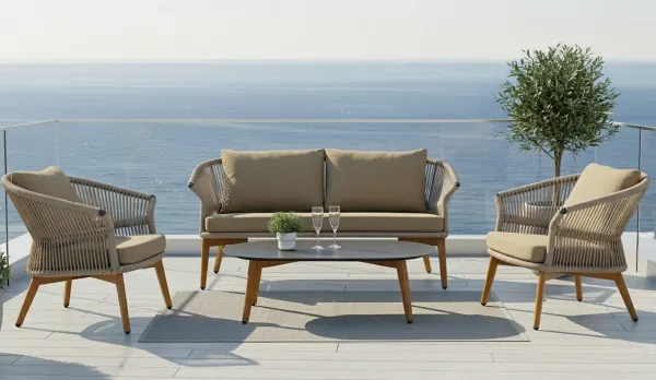 Set jardín para 4 personas aluminio imitando madera