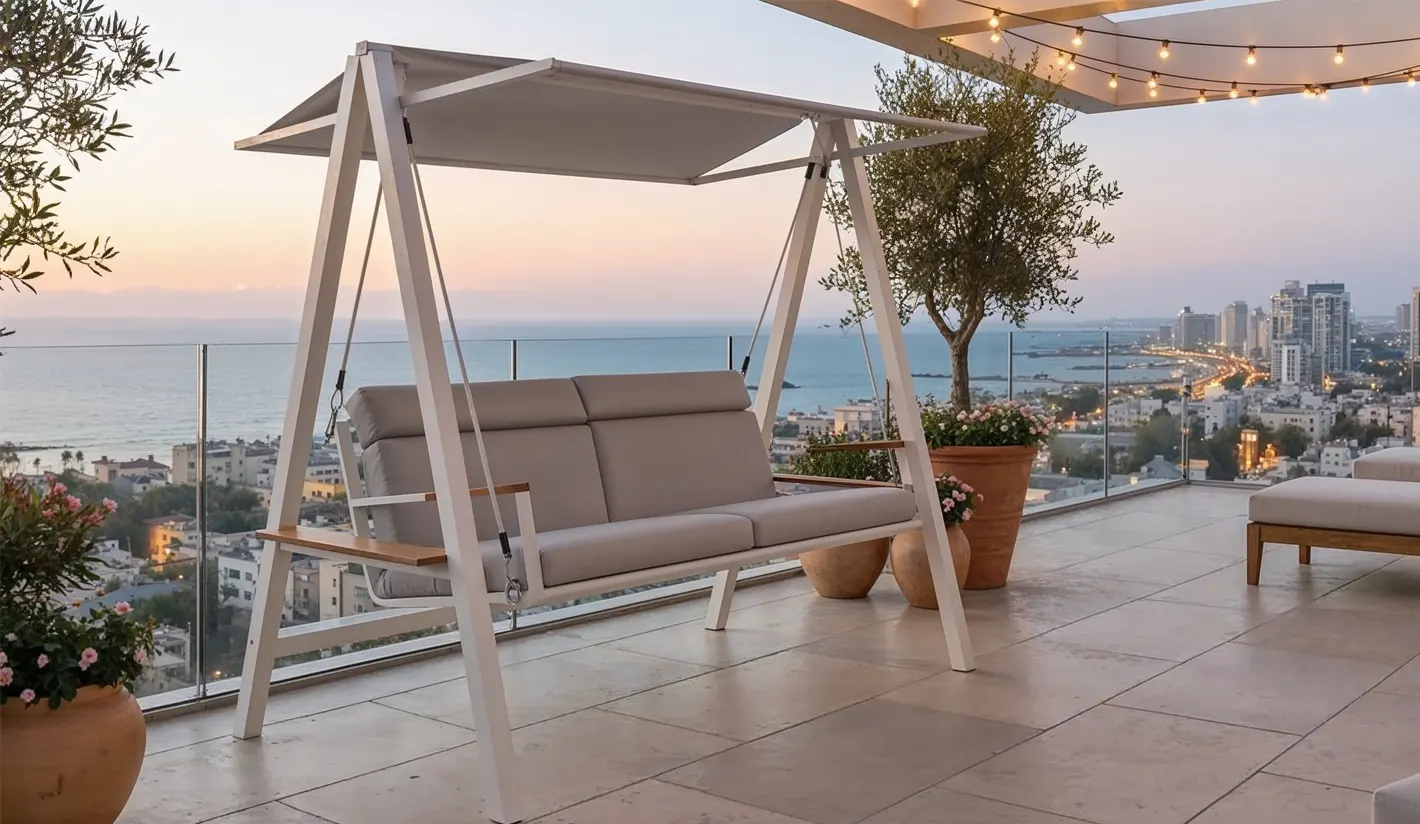 Sillón doble exterior colgante de aluminio con olefin