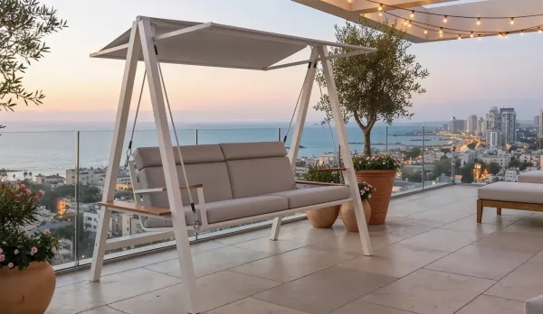 Sillón doble exterior colgante de aluminio con olefin
