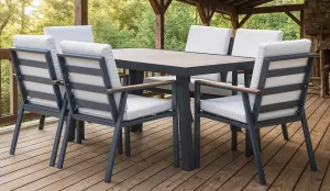 Comedor exterior: mesa con 6 sillones en blanco o antracita