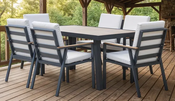 Comedor exterior: mesa con 6 sillones en blanco o antracita