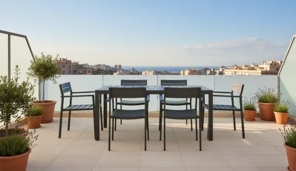 Conjunto de mesa y sillas de jardin de aluminio  6 personas