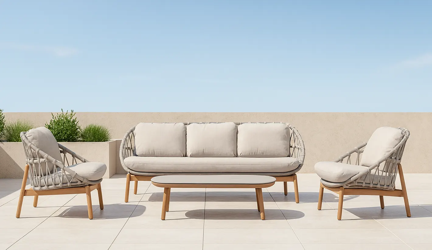 Set de aluminio y cuerda estructura color madera