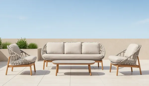 Set de aluminio y cuerda estructura color madera