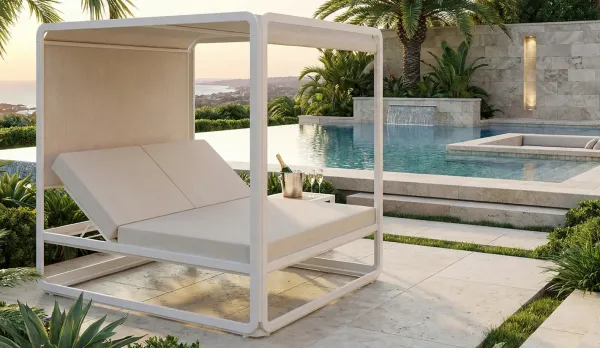 Cama balinesa estructura aluminio con techo