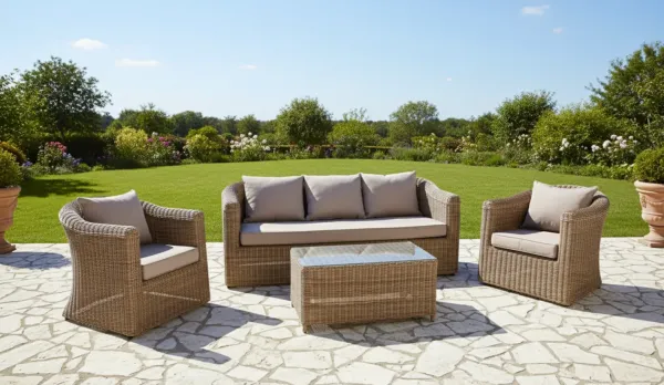Set completo de rattan con sofá de 3 plazas