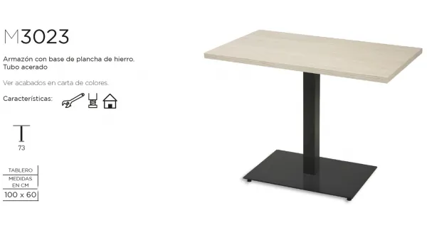 Base de hierro con sobre de werzalit rectangular 100x60 cm