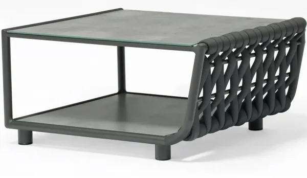 Mesita con cristal cerámico imitando al mármol en dos colores, exterior