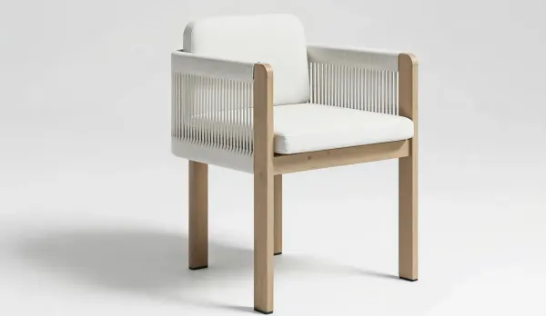 Sillón de aluminio imitando la madera con cuerda trenzada