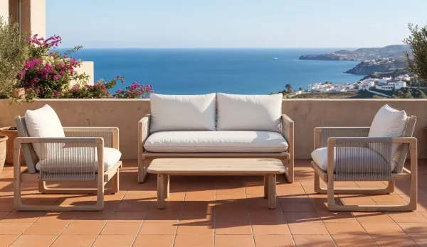 Set de terraza madera de acacia y cuerda
