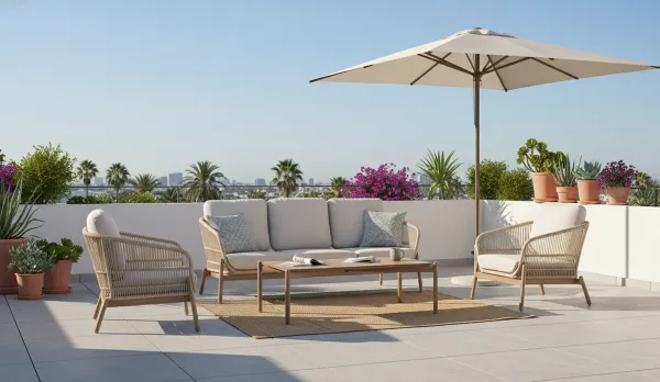 Set exterior de aluminio imitando la madera 4 piezas