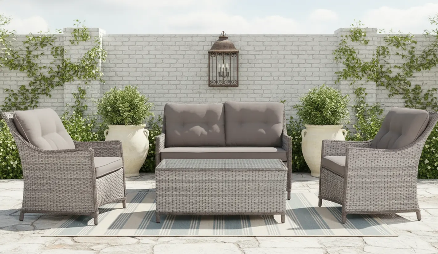 Set de terraza rattan clasico para 4 personas