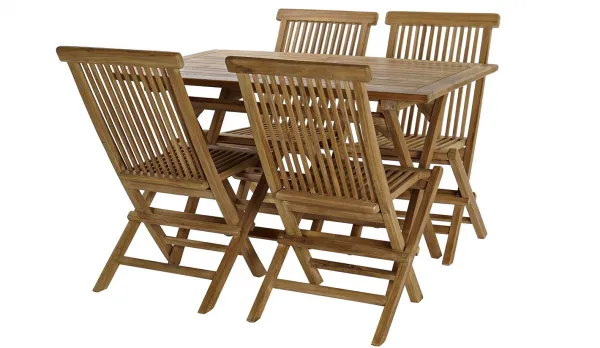 Set de muebles de jardín para 4 personas de Teca natural rectangular