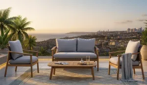 Set de terraza de acacia para 4 personas