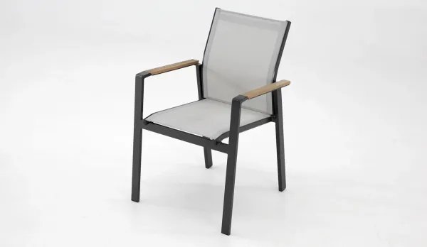 Silla aluminio con madera de eucalipto y textilene