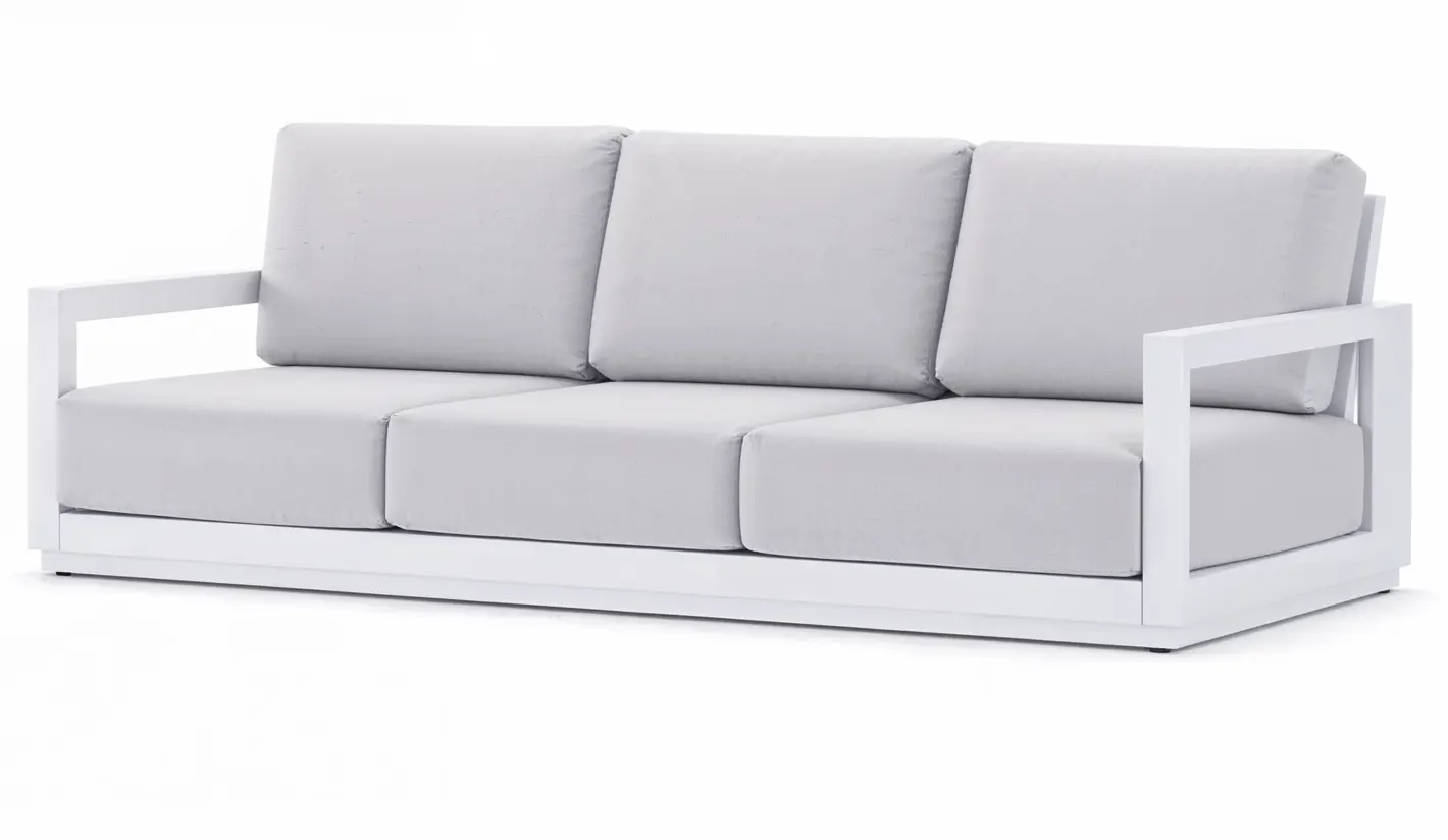 Sillon jardín de 3 plazas aluminio blanco y cojines
