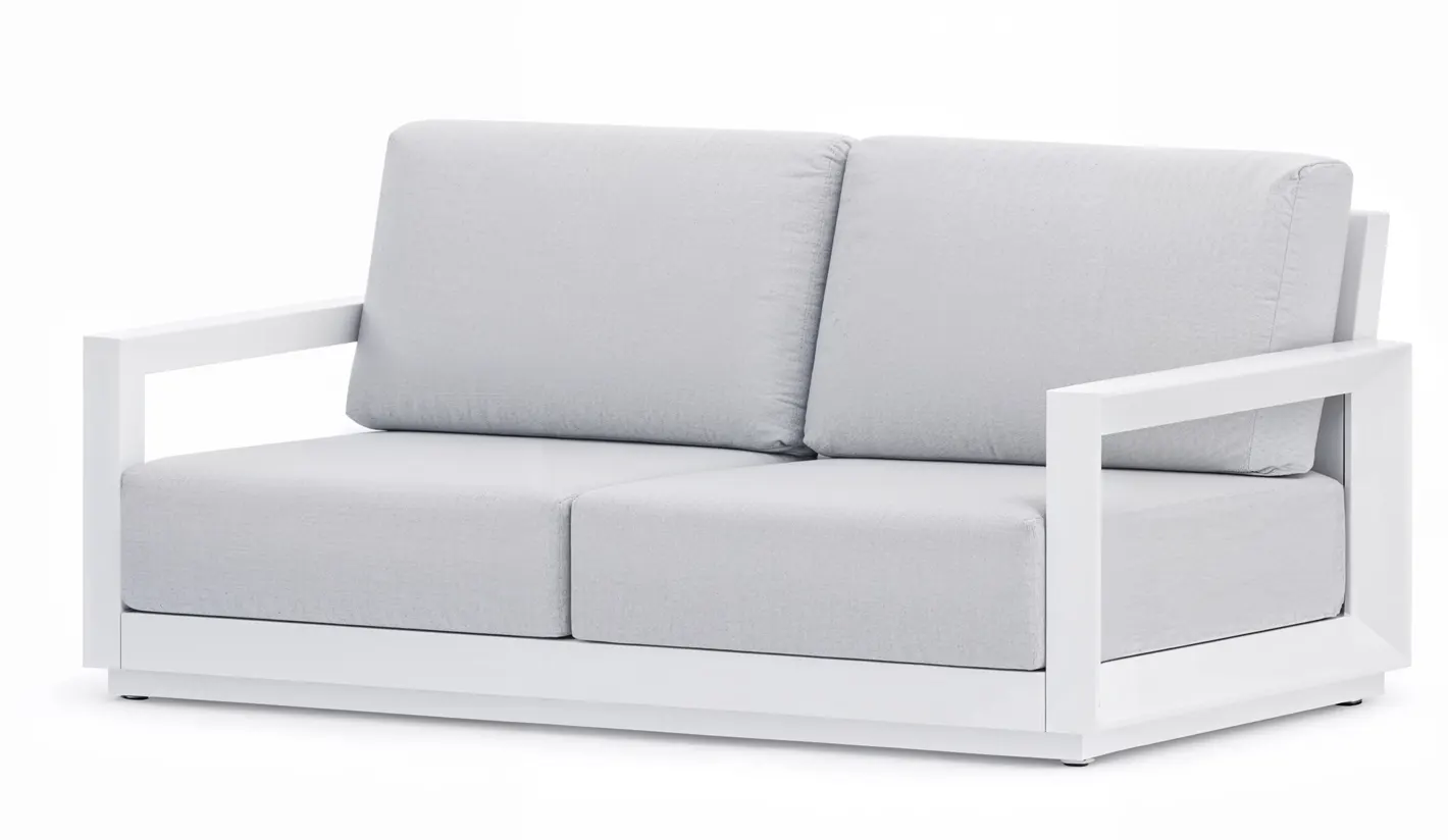 Sillon jardín de 2 plazas aluminio blanco y cojines