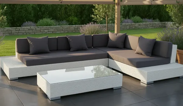 Rinconera color blanco de rattan