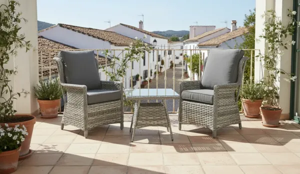 Set 2 Sillones Jardín respaldo alto + Mesa