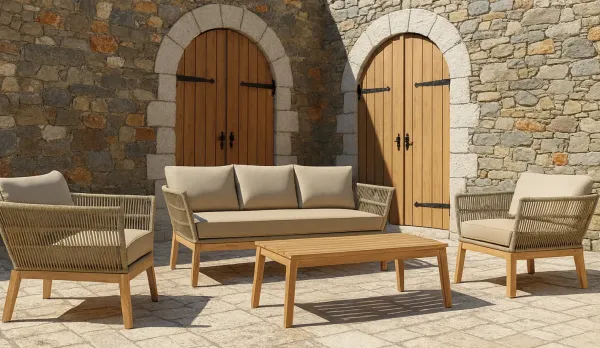 Sofas de acacia con cuerda trenzada con sofá de 3 o 2 plazas
