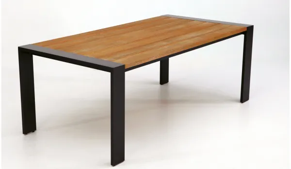 Mesa aluminio con madera de eucalipto 200 x 100 cm.