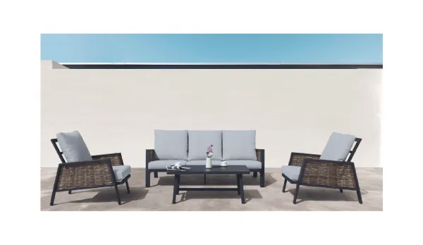 Set terraza de aluminio con fibra sintética y respaldo alto