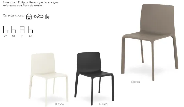 Silla de polipropileno reforzada con fibra de vidrio