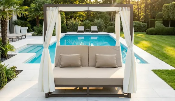 Cama Balinesa aluminio con cojines náuticos en dos colores