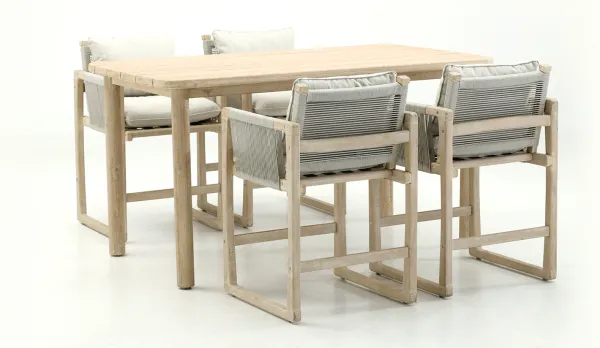 Mesa alta de madera de acacia con taburetes