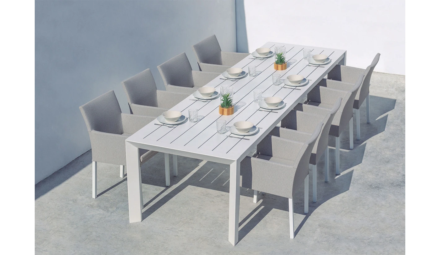Conjunto exterior mesa aluminio y sillas textilene