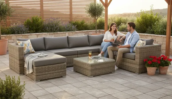 Sofá de jardin Modular rattan jaspeado