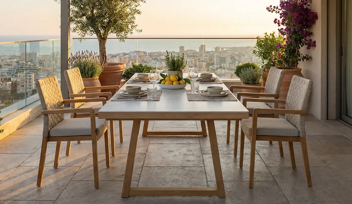 Conjunto comedor jardin mesa extensible de hasta 300 cm.
