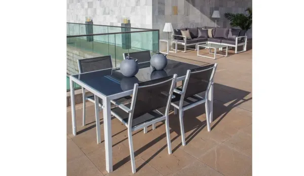 Conjunto de comedor mueble jardín aluminio blanco o grafito