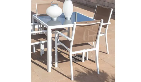 Conjunto de comedor mueble jardín aluminio blanco o grafito