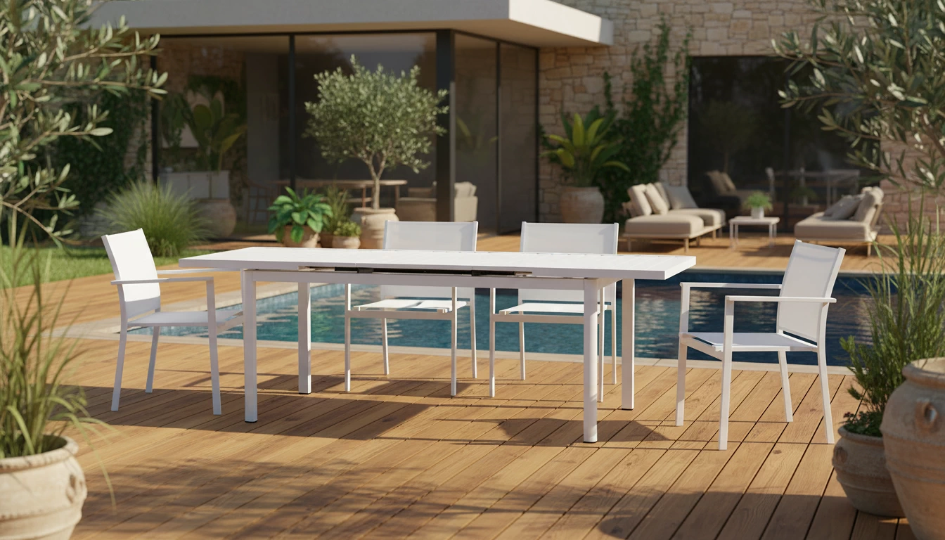 Mesa de listones de aluminio extensible