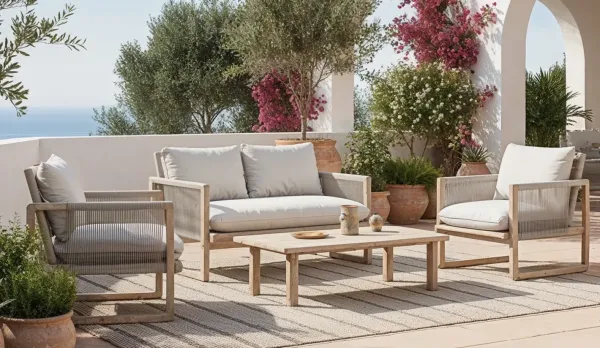 Sofas exterior de madera de acacia con cuerda