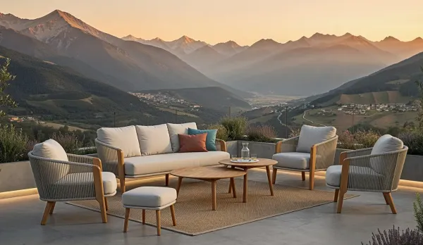 Tresillo de jardín de eucalipto con cuerda trenzada