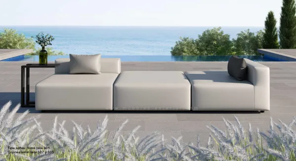 Sofás de exterior Grandes, Extra grandes, Medianos y cortos. Varias medidas de muebles de jardín con telas impermeables