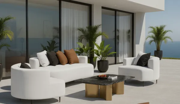 Sofás exterior líneas redondeadas telas impermeables. Diseño y máximo confort para el jardín