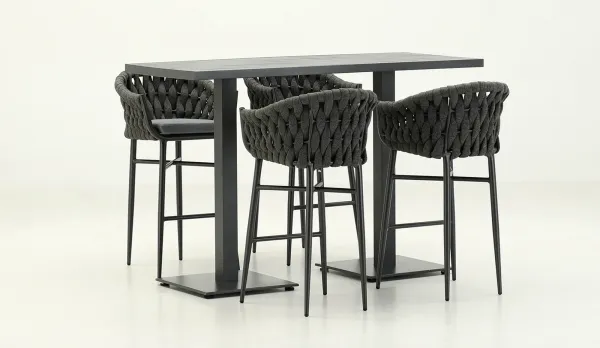 Mesa de aluminio alta con taburetes de cuerda de textilene