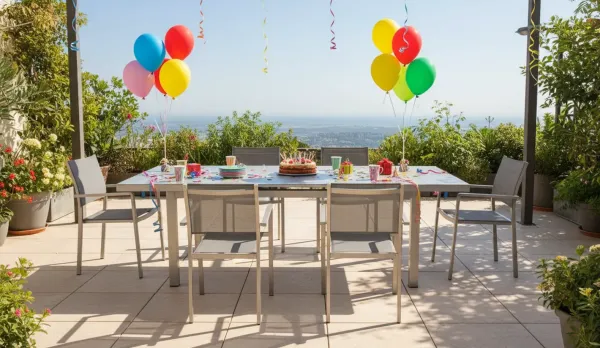 Conjunto comedor jardín aluminio brushed