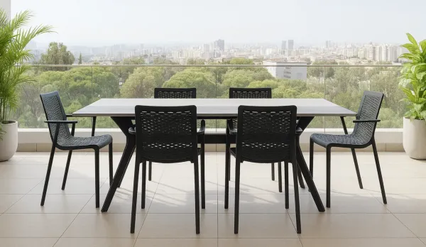 Mesas con tablero de compacto fenólico y bases polipropileno