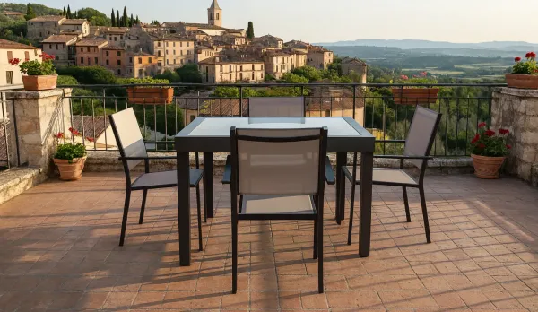 Conjunto de comedor mueble jardín aluminio blanco o grafito