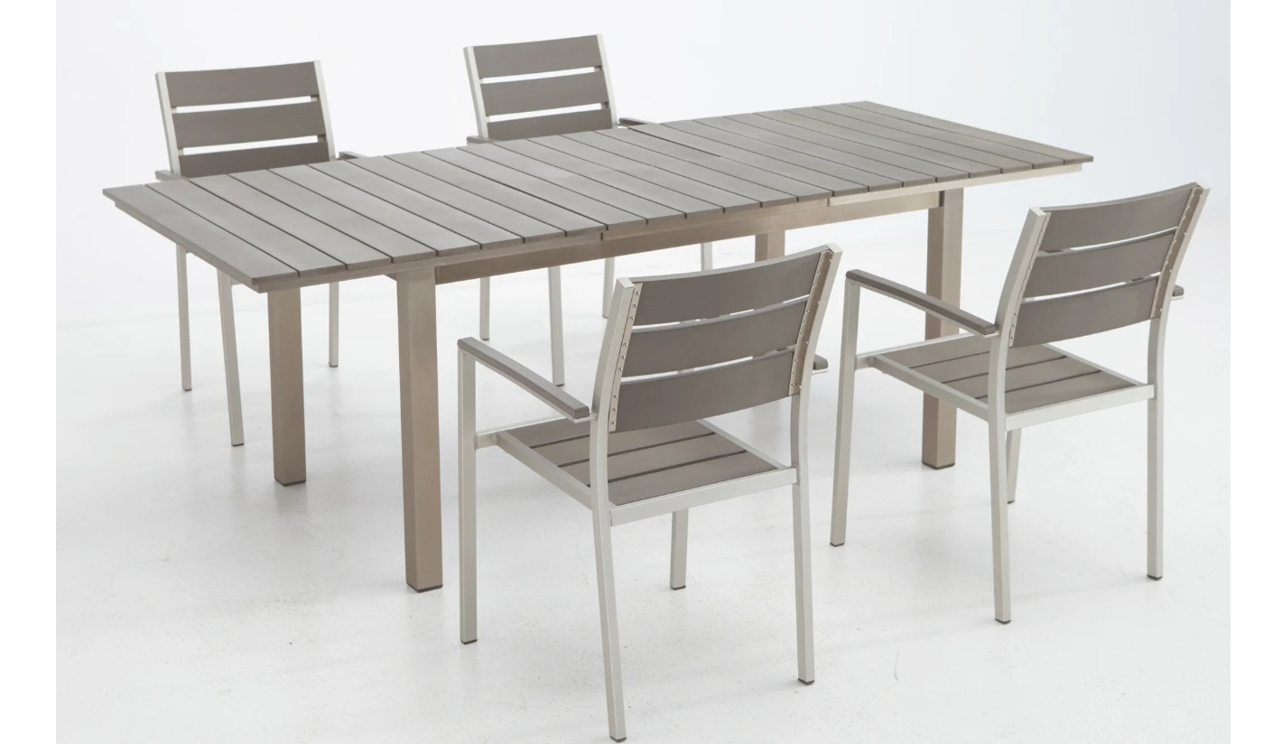 Comedor exterior aluminio con madera sintética