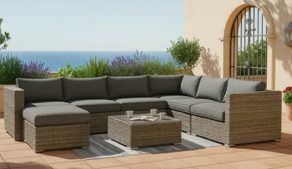 Sofá de jardin Modular rattan jaspeado
