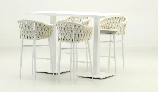 Mesa de aluminio alta con taburetes de cuerda de textilene