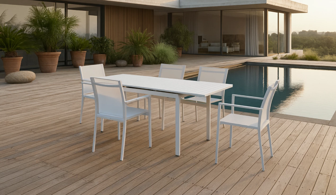 Mesa de listones de aluminio extensible